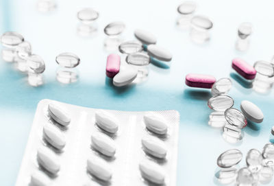 Close-up of pills on table