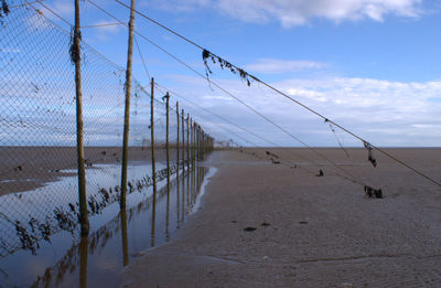 Stake fishing nets on the solway at sandyhills, dumfries, scotland