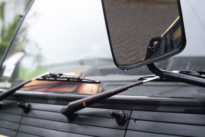 Close-up of vintage car on side-view mirror