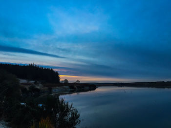Scenic view of calm sea against cloudy sky