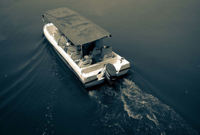 High angle view of boat on lake