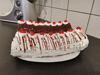 High angle view of cake on table