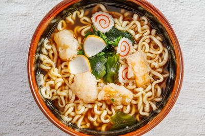 Directly above shot of soup in bowl on table