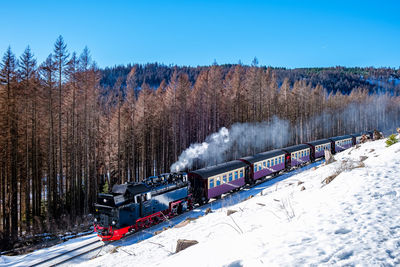 Panoramic shot of train against clear sky