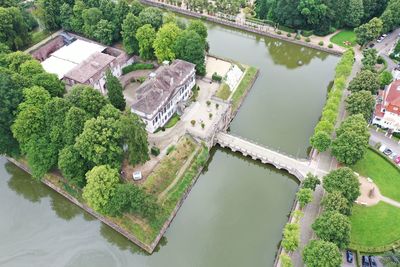 High angle view of plants by river