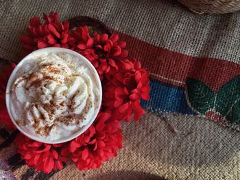 High angle view of cappuccino on table