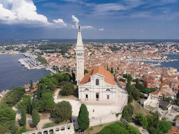 High angle view of townscape against sky