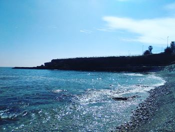 Scenic view of sea against blue sky