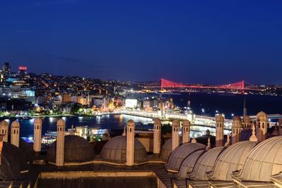 High angle view of illuminated city at night