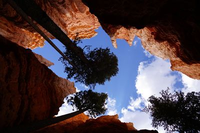 Low angle view of rock formation against sky