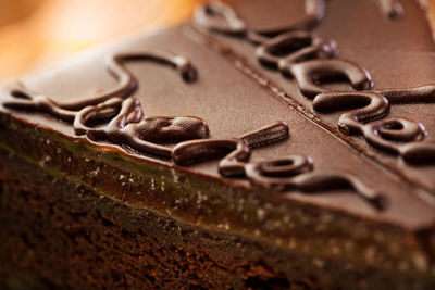 Close-up of chocolate cake on table