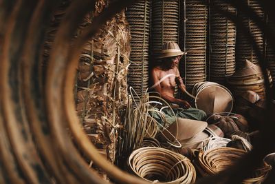 Man working in basket