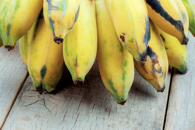 High angle view of bananas on table