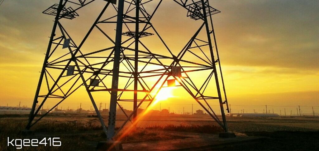 sunset, electricity pylon, fuel and power generation, sky, orange color, landscape, power supply, technology, connection, field, electricity, sun, power line, scenics, cloud - sky, nature, tranquility, beauty in nature, tranquil scene, silhouette
