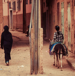 Rear view of man riding horse