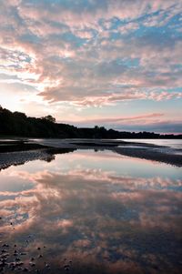 Scenic view of lake against sky at sunset