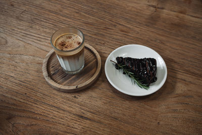 High angle view of coffee on table