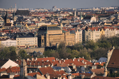 High angle view of buildings in town