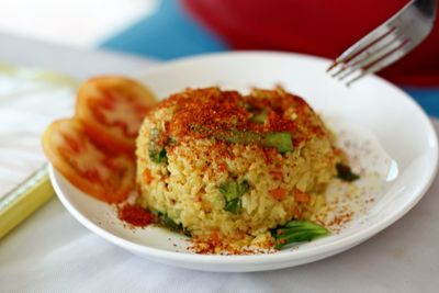 Close-up of food in plate on table