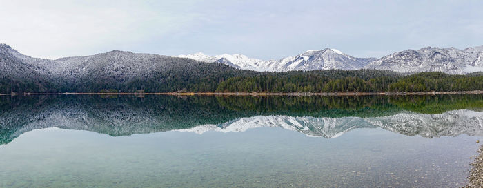 Reflection of mountain in lake against sky