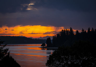 Scenic view of lake against sky during sunset