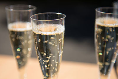 Close-up of champagne flutes