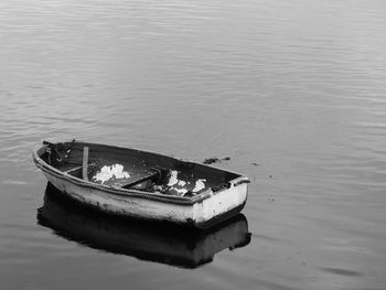 High angle view of abandoned boat in lake