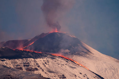 Smoke emitting from volcanic mountain