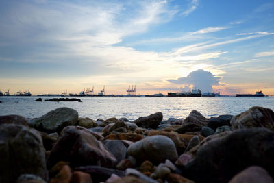 Scenic view of sea against sky during sunset