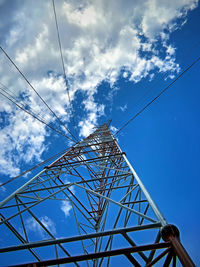 Low angle view of electricity pylon against sky