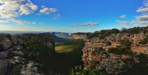 Scenic view of rock formations against sky