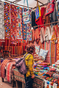 Rear view of multi colored market stall for sale