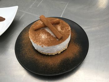 High angle view of dessert in plate on table