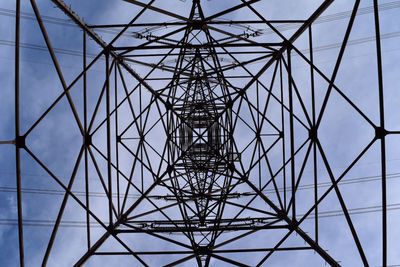 Low angle view of electricity pylon against sky