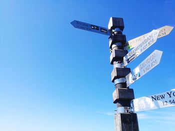 Low angle view of road sign against sky