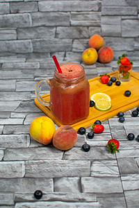 High angle view of fruits on table