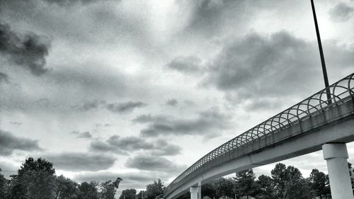 Low angle view of bridge against cloudy sky