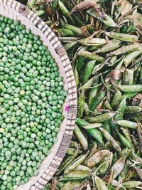 Directly above shot of green peas in container