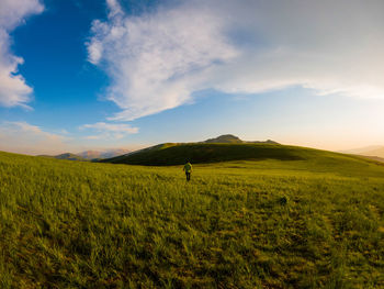 Scenic view of field against sky during sunset