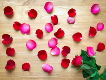 High angle view of pink heart shape on table