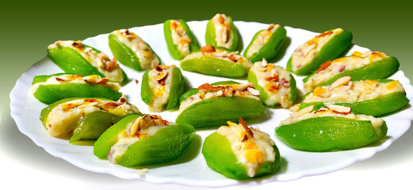 High angle view of fruits in plate