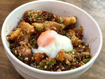 High angle view of food in bowl on table