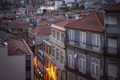 High angle view of buildings in city