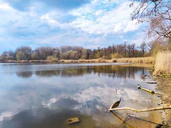 Scenic view of lake against sky