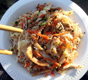 High angle view of food served in plate