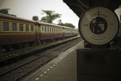 Train on railroad station platform against sky