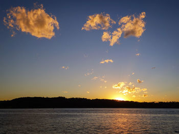 Scenic view of lake against sky at sunset