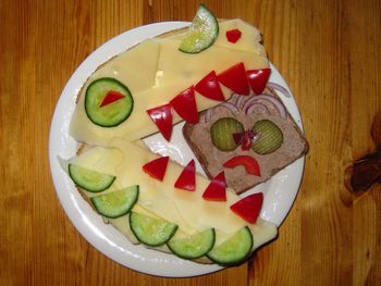 High angle view of food on table