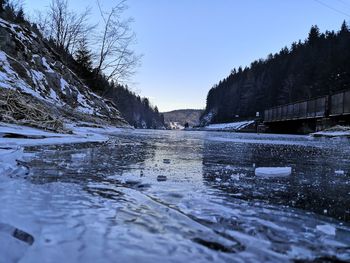 Scenic view of frozen lake against sky during winter