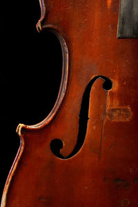 Close-up of string instrument against black background
